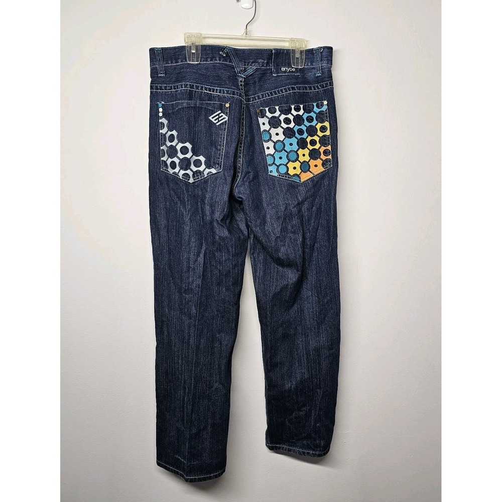 Vintage Enyce Embroidered Graphic Denim Blue Jeans 36x31 Baggy Wide Y2K Hip Hop